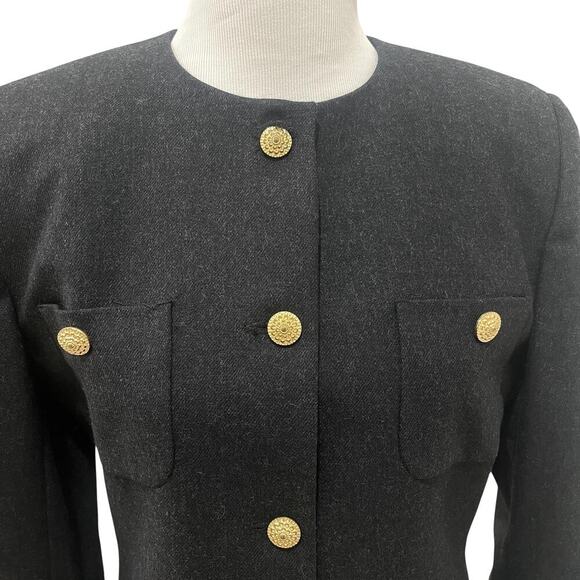Vintage Saville Blazer Womens 10 Gray Wool Gold Button Made USA Structured 80s - Picture 3 of 10